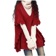 羊毛衫阿卡女装外套大红色，大码披肩蝙蝠袖慵懒毛衣，宽松针织上衣潮