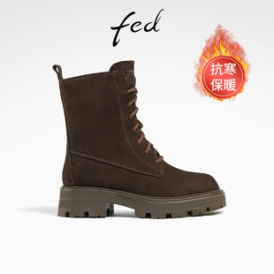 fed保暖马丁靴冬季靴子粗跟短靴加厚机车靴女款R1204-ZFA931