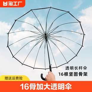 16骨透明雨伞长柄大号双人女白色网红自动加大折叠伞便携直柄加固