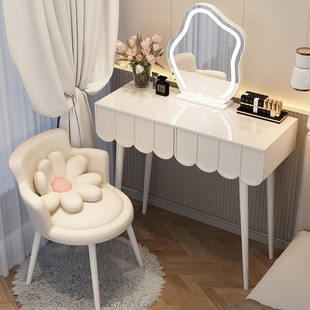 法式岩板梳妆台主卧室现代简约网红书桌化妆台一体奶油风小户型