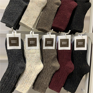 韩国羊毛袜东大门东大门加厚坑条彩色，点麻花螺纹，保暖中筒堆堆袜女