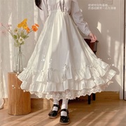 日系软妹超仙花边长裙白色仙女裙，高腰半身裙女秋冬设计感小众裙子
