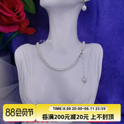 2023小珍珠项链带坠天然女白色圆形锁骨链40厘米4-5-6mm银扣