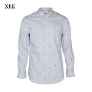 XEE商场同款 男士春季浅蓝色纯棉质感尖领长袖衬衫 清新时尚衬衣