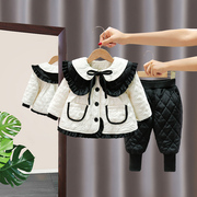 女宝宝棉衣加厚秋冬装，小香风棉服套装冬季小童，保暖韩版棉袄两件套