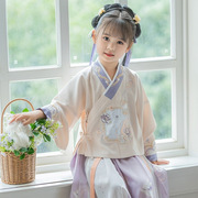 儿童汉服女童套装中大童古装汉，元素复古中国风春夏秋款唐装两件套