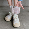 玛丽珍鞋袜子搭配夏季白色纯棉堆堆夏天薄款蕾丝花边木耳边小皮鞋