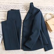 韩国深蓝色西装套装，女秋冬加厚时尚气质显瘦ol职业西服正装两件套