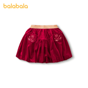 巴拉巴拉裙子女幼童春装小童时尚红丝绒短裙甜美可爱半身裙