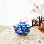 日本深川制陶瓷大盖碗手绘松竹梅盖物隔水蒸燕窝蒸盅甜品碗蛋盅