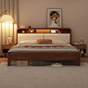 定制北欧实木床日式胡桃，色带灯18米双人床，高箱储物软床单人床15家