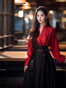 新中式国风改良马面裙女春季2024独特别致高级感红色汉服衬衫