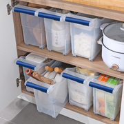 厨房收纳筐家用带滑轮收纳盒，透明塑料橱柜窄长型抽拉整理箱储物盒