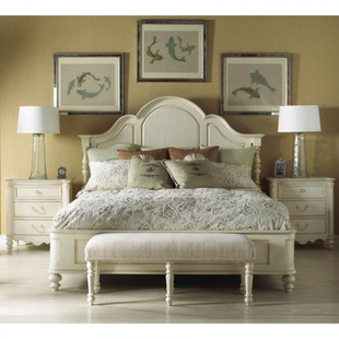 欧式法式简约复古橡木，双人床美式1.8米茉莉花白色，实木床婚床