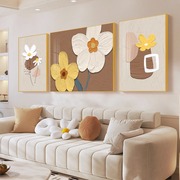 北欧沙发背景墙挂画客厅装饰画现代简约花朵肌理画三联画大气温馨