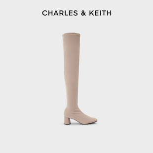 CHARLES＆KEITH冬女鞋CK1-90580151绒面粗高跟过膝长靴女靴