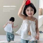 女童白色吊带上衣夏装，2024韩版洋气儿童白色，背心娃娃衫女宝宝