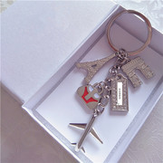 创意巴黎铁塔飞机钥m匙扣男女汽车钥匙链挂件包扣激光刻字满28包
