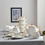 15头欧式金边咖啡具套装简约白瓷骨瓷茶具，套装杯碟家用6人客厅