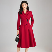 HONB红贝缇气质通勤职业设计感收腰显瘦连衣裙女装本命年红裙子