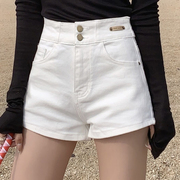 白色牛仔短裤女夏季2024韩版外穿显瘦小个子黑色a字高腰热裤