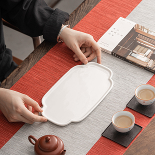 销德化白瓷干泡茶盘家用功夫茶具，陶瓷托盘简约日式手工壶承茶道品