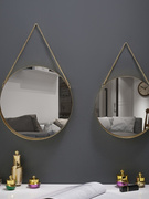 北欧风铁艺圆形挂墙镜卫生间，浴室宿舍镜子挂墙洗漱台壁挂式化妆镜