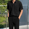 MRCYC工装短袖衬衫男士夏季韩版宽松休闲复古纯色翻领半袖衬衣潮