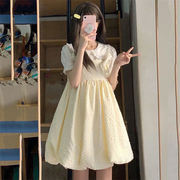 2024夏季日系甜美娃娃，领衬衫+蝴蝶结花苞，背带连衣裙时尚套装