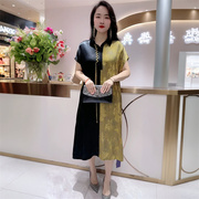 高贵轻奢洋气中年妈妈大码连衣裙夏季新中式气质宽松撞色醋酸长裙