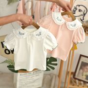宝宝短袖t恤娃娃领夏季纯棉女童打底衫夏装，白色韩版婴儿半袖上衣