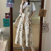 日系软妹背带长裙少女夏装，2023初中高中学生可爱连衣裙子套装