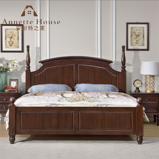 美式床实木床美式乡村家具，1.51.8米双人床胡桃色，新古典(新古典)婚床桦木