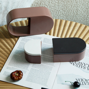 奶咖拼色椭圆形陶瓷收纳盒组合现代简约茶几桌面，摆件样板间装饰品