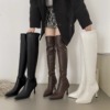 尖头高跟长靴细跟过膝靴女2023秋冬季性感弹力加绒显瘦高筒靴