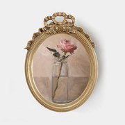 美式古典花卉圆框壁画欧式玄关装饰画复古玫瑰花小众轻奢油画挂画