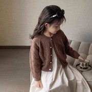 厂女童时髦纯色针织开衫2023秋季儿童高级感毛衣外套连衣裙促