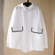 韩版撞色包边设计雪纺纱拼接宽松棉质长袖衬衫时尚洋气衬衣外套女