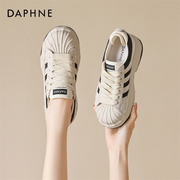 达芙妮daphne~贝壳头板鞋，女鞋真皮厚底运动鞋，夏季薄款溶解小白鞋