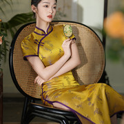 民国风老上海走秀旗袍2024春夏新高级感气质年轻少女黄色送考旗袍