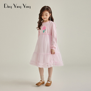 断码3件5折女童连衣裙，长袖公主裙韩版网纱粉色花朵卫衣儿童裙