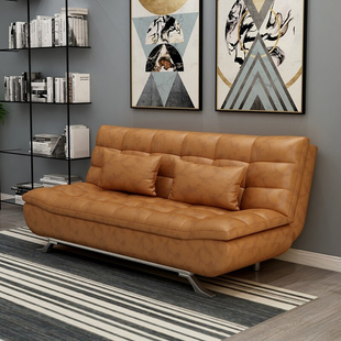 简约小户型客厅沙发床双人，1.5米1.8m可折叠两用纯色皮沙发