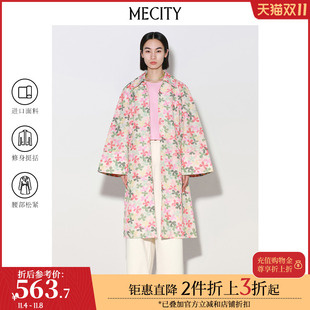 mecity女士夏季时尚花卉，甜美风色织，提花方领风衣女534907