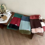 韩国东大门毛绒针织拼接彩色，条纹撞色围巾氛围，感极强围脖保暖