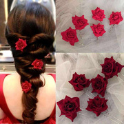 优雅韩式新娘盘发饰品红色头花，复古夹子发夹边夹发卡花朵头饰配饰
