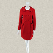 尚MORE  双排扣甜美红色女秋冬春学院风减龄羊毛呢大衣 QD025