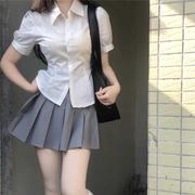 jk制服衬衫上衣女短袖，原创夏季学院风收腰，泡泡袖白色衬衣辣妹套装