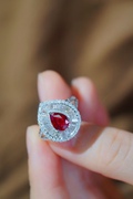 天然红宝石戒指18k金镶嵌红宝石戒指1.10ct水滴红宝石戒指水滴款