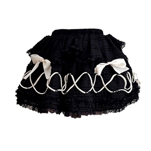 柳柳阁原创法式复古绑带蝴蝶结蕾丝黑色，蓬蓬蛋糕裙半身裙