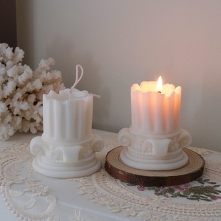法式浪漫白色罗马柱烛台香薰蜡烛装饰品摆件ins风摆拍照背景道具